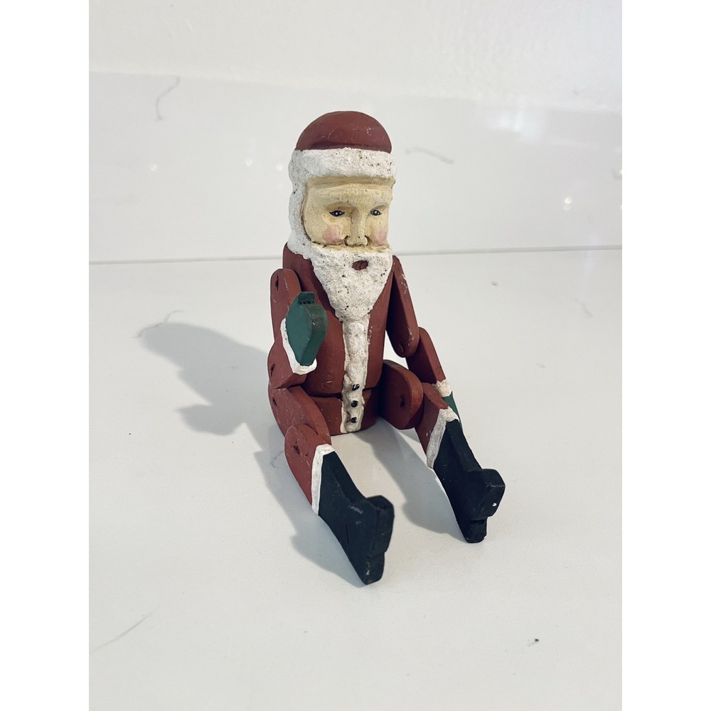 Vintage Folk Art Articulated Wood‎ Santa Shelf Sitter 9.5 Inches